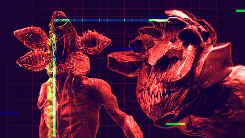 Two blind creatures fight eachother. Figure (DOORS) vs Monsters (A Quiet  Place)