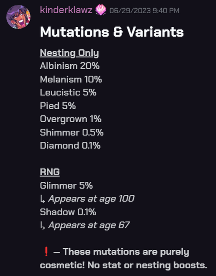 Chances for all mutations : r/CreaturesofSonaria