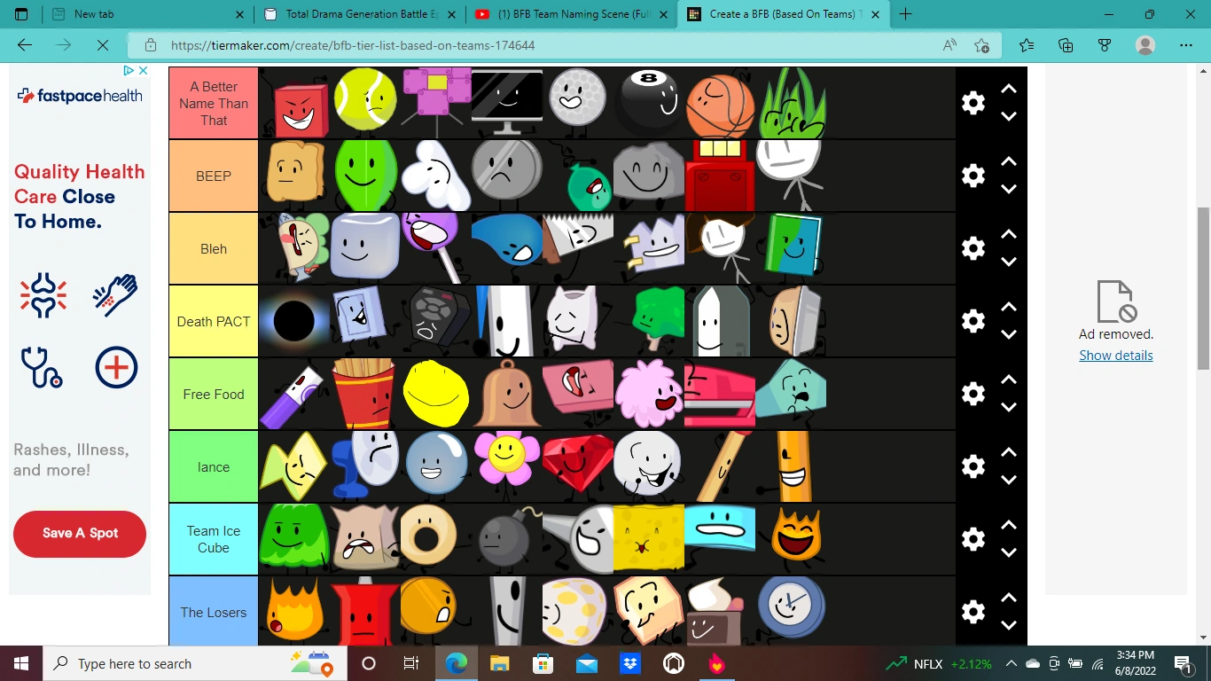 BFB Tierlist based on teams Fandom