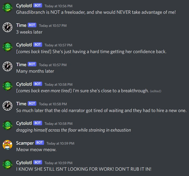 So much later that the old narrator got tired of waiting and they had