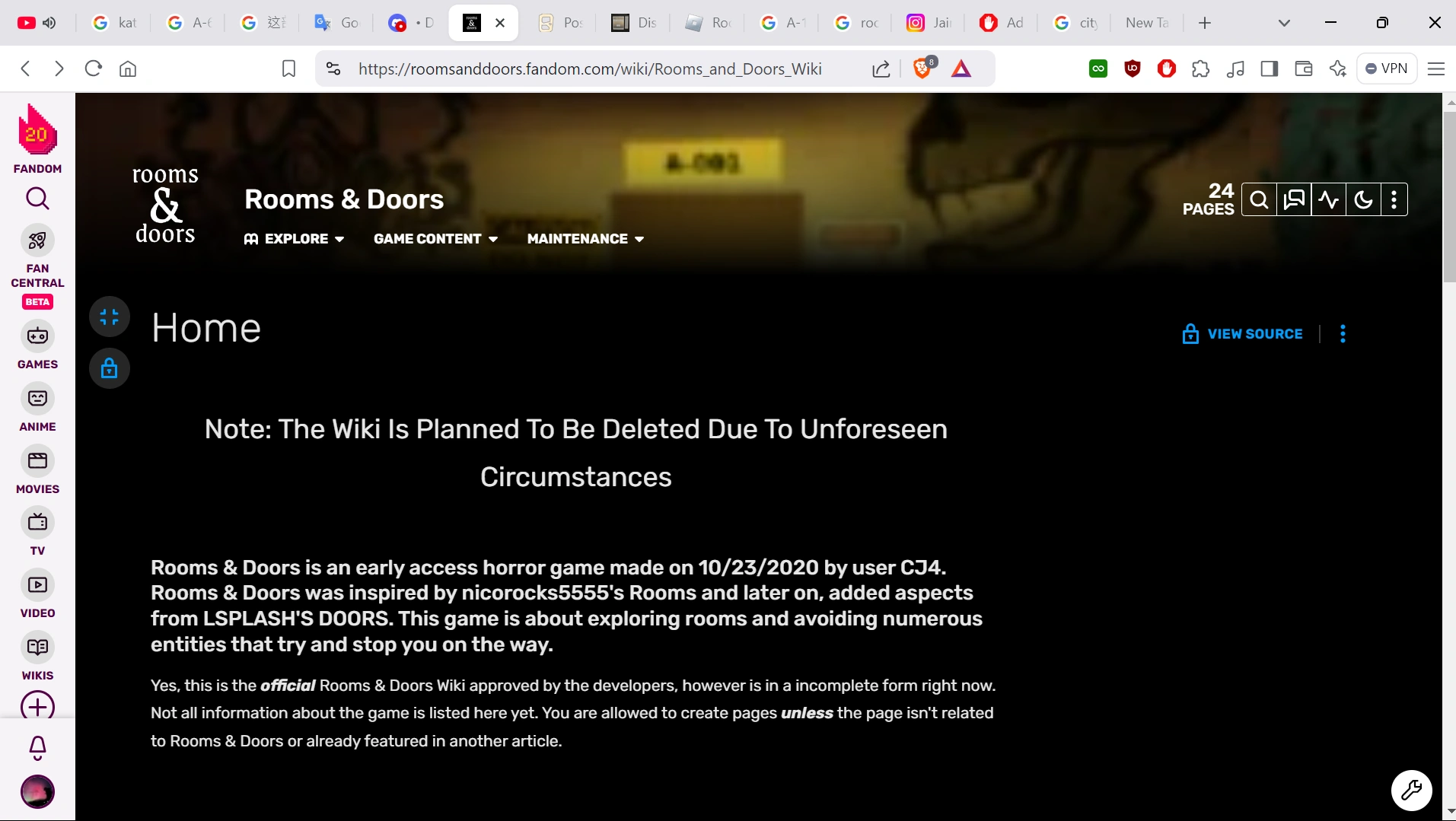 RIP to the Official Rooms & Doors Fandom