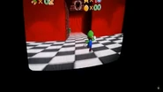 Luigi sprints towards the crimson corridor.