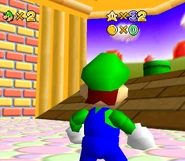 Warp pipe leading to a game crash against a gumdrop wall.