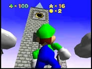Luigi looking at the tower.