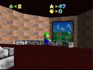 Room with Mountain painting leading to Mountain (fabricated).