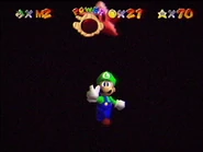 Luigi having just barely reached the Red Star in Mario's Maze.