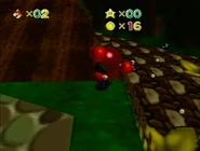 Mario holding a cherry colored Chuckya.