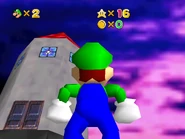 Looking up at the capsule-shaped house.