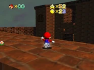 Standing on the courtyard wall, facing Peach's castle.