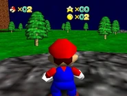 The flat section with trees.