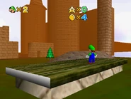 Luigi stands atop a wooden plank.