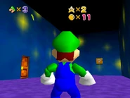 The room behind the mirror, with a ? block containing a star and the entrance to Big Boo's Haunted Forest.