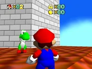 Yoshi on the roof of the castle.