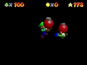The player's Luigi holding a Bob-omb, while the Chasing Luigi holds a clone of it.