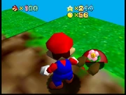 Mario observing the glitched Bob-omb.