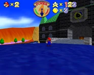 Mario standing on a corrupted version of the Castle Grounds.