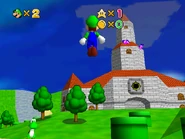 The cloud from the following patent photo is visible above the castle. A number of warp pipes on the castle grounds provided quick access to various areas in this test hack.