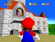 The stained glass showing Princess Peach.