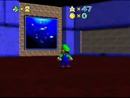 Room with Jolly Roger Bay painting leading to Water Land (fabricated).