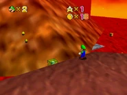 A assortment of a few items placed in an rather inconvenient environment, including a Red Coin Star spawner.