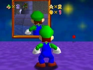 A painting depicting Luigi leering at Bowser's submarine. Jumping into the painting will crash the game.