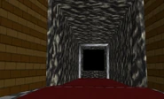 A hallway with a hole at the end.