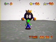 Luigi standing before Prince Bob-omb.