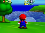 Mario facing the pool leading to Eel Graveyard.