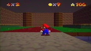 Mario in the garden area leading to Basement Maze.