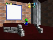 Room with white painting leading to Snow Slider (fabricated).