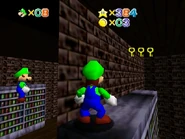 The character is levitating.