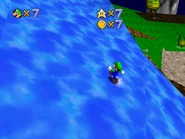 Luigi sprinting up the waterfall.