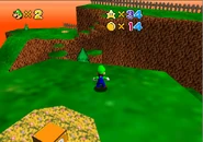 Luigi atop one of the floating islands.