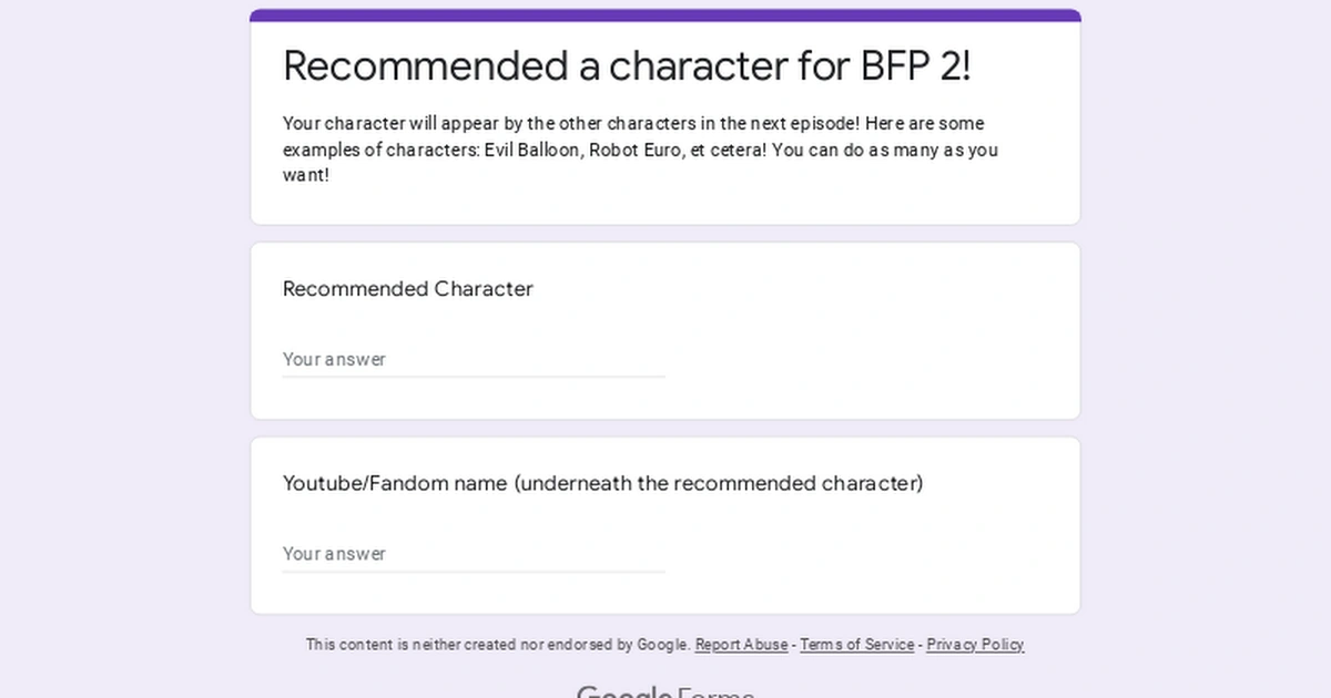 Recommended a character for BFP 2! | Fandom