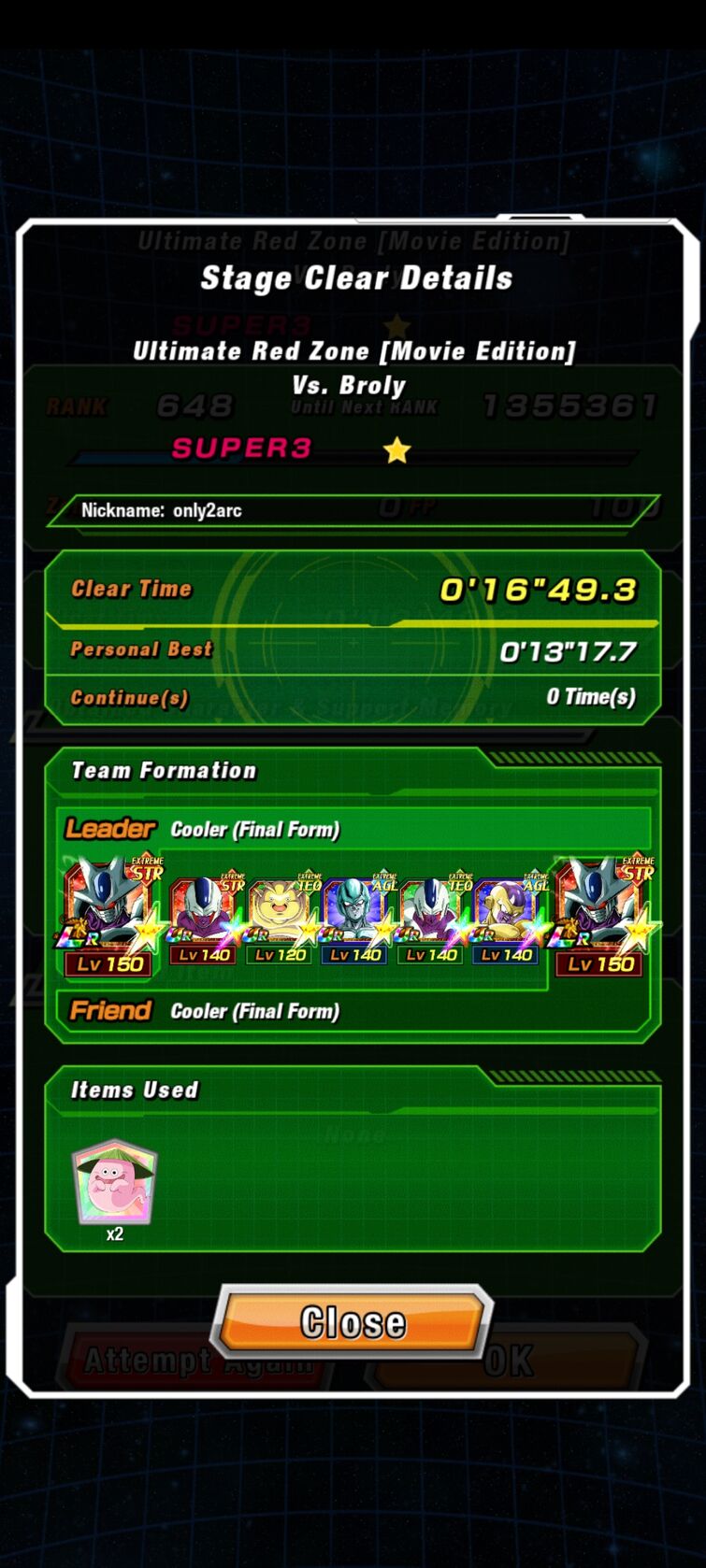 Red Zone Broly 8 turn and Omega 7 turn mission completed