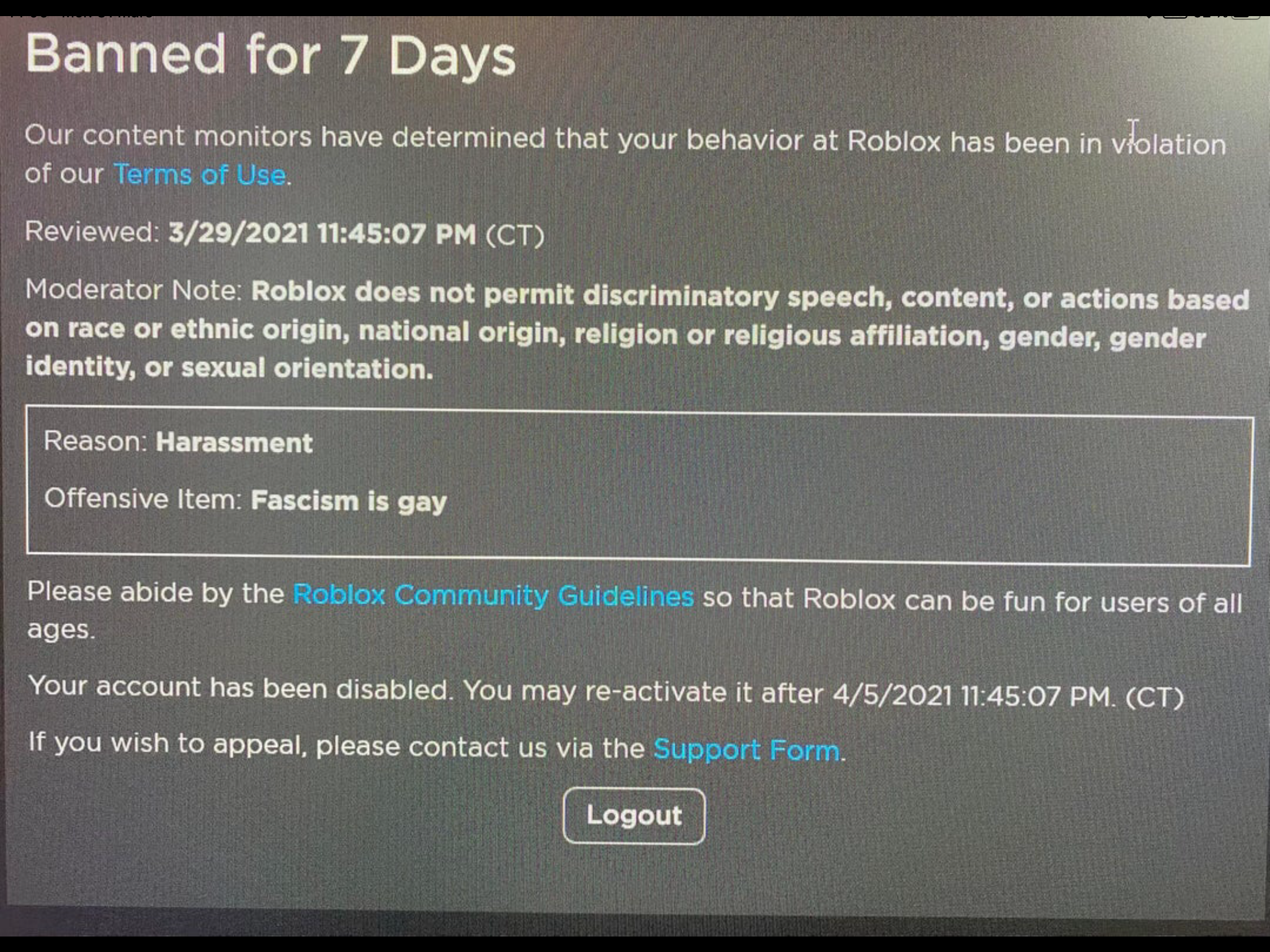 Roblox Banning Opinion Fandom - roblox inappropriate 2021