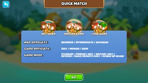 Co-op Quick Match menu, with "Map Difficulty" categories displayed