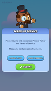 Terms of Service prompt when playing Bloons Pop! for the first time