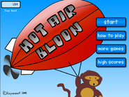 Main Menu showing a monkey hanging of a red blimp that may resemble a B.F.B, even though the in-game blimp is grey.