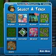 Track selection menu, with each track being labeled according to difficulty