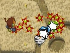 A Boomerang Thrower popping bloons with the Turbo Charge ability