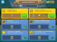 Achievements, some earned, some with progress