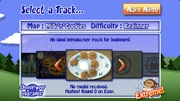 Track selection menu. Some tracks are locked and requires beating more maps to unlock. Note the Extreme button at the bottom right.