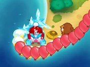 Dart Monkey activates ice shards from an Embrittlement, showing bloons were brittle