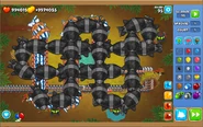 Hard Round 95's blimp stage with Bloon Sabotage abilities activated throughout that stage