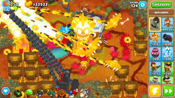 the Flying Fortress does more damage than a true sun god without sacrifices.  at least without monke knoledge (I put down the Flying Fortress after the  Bloons, I picked a bad, got