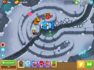 Sticky Bomb's shurikens chipping lots of damage to the stickied MOAB