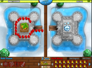 Snowy Castle in the Flash version, where natural bloons go around the inside of the fort roof