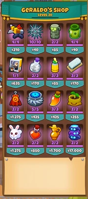 Geraldo's Shop at Level 20 (Some Items have changed from their initial form)