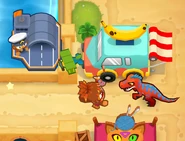 Velociraptor facing leftwards and the Velociraptor Handler looking at that location